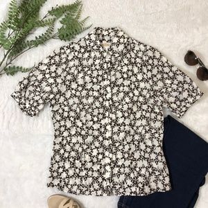 Talbots 100% Silk Brown/Cream Floral Print Blouse